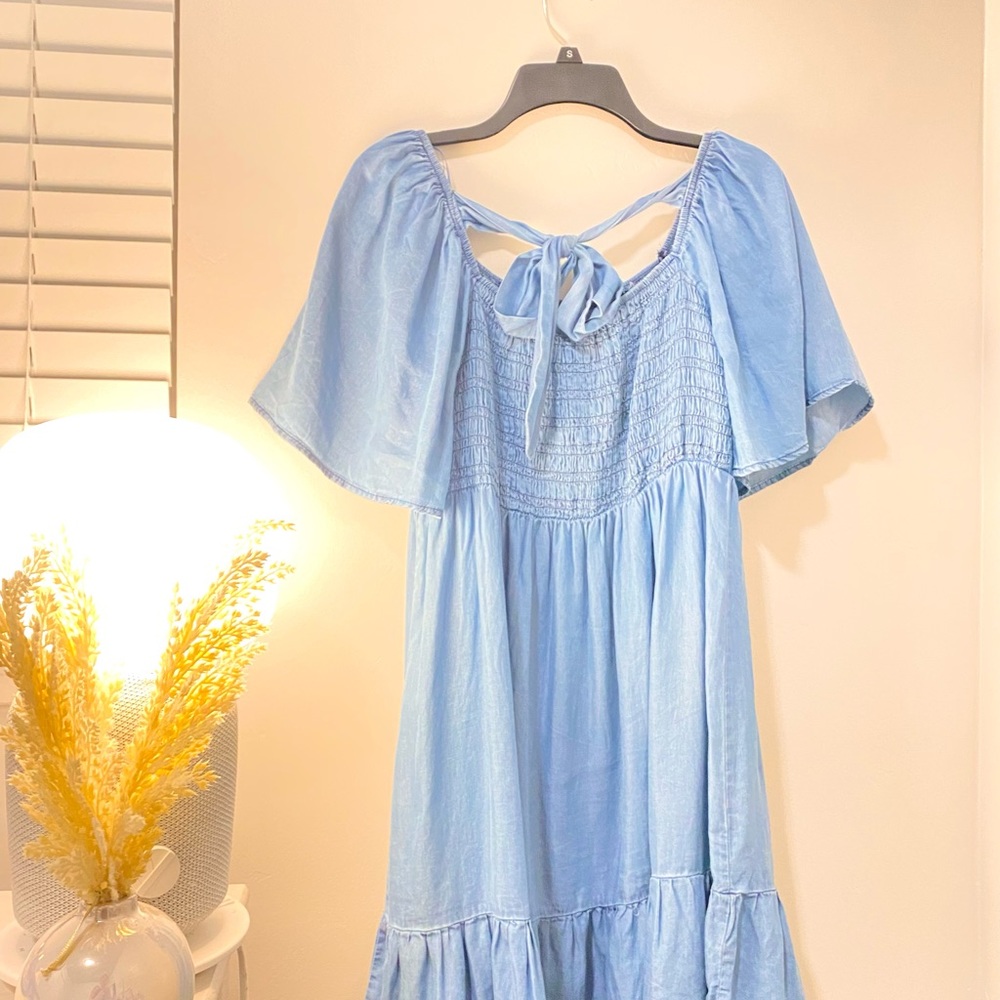 Blue mini dress.